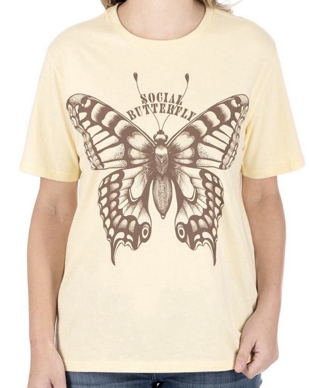 State of Mine Women's Graphic Tee Social Butterfly Yellow Size S